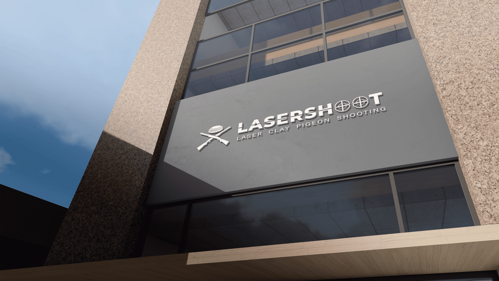 lasershoot mockup office building with logo