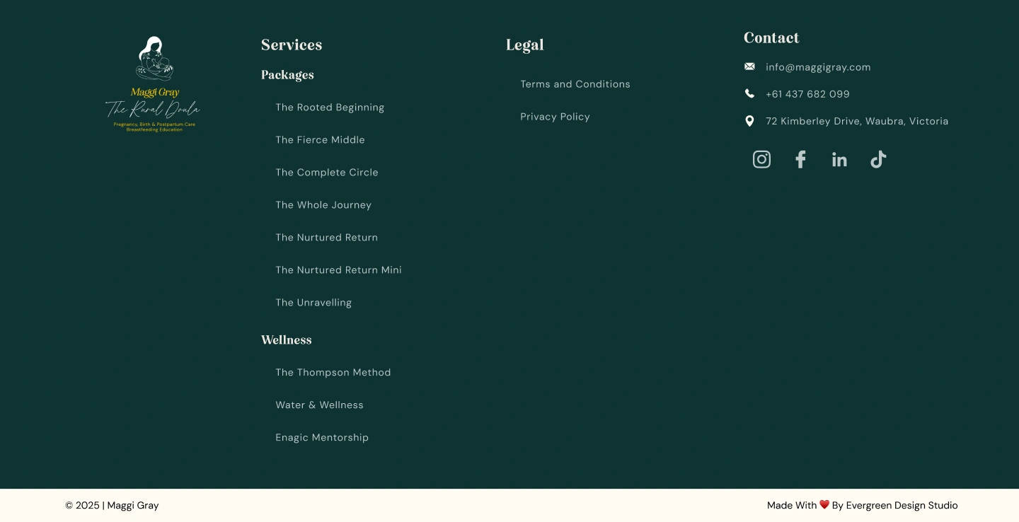 maggi gray website footer section